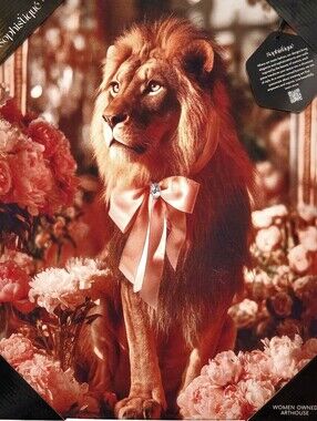 Sophistique Pink Ribbon Lion Velvet Framed Wall Decor